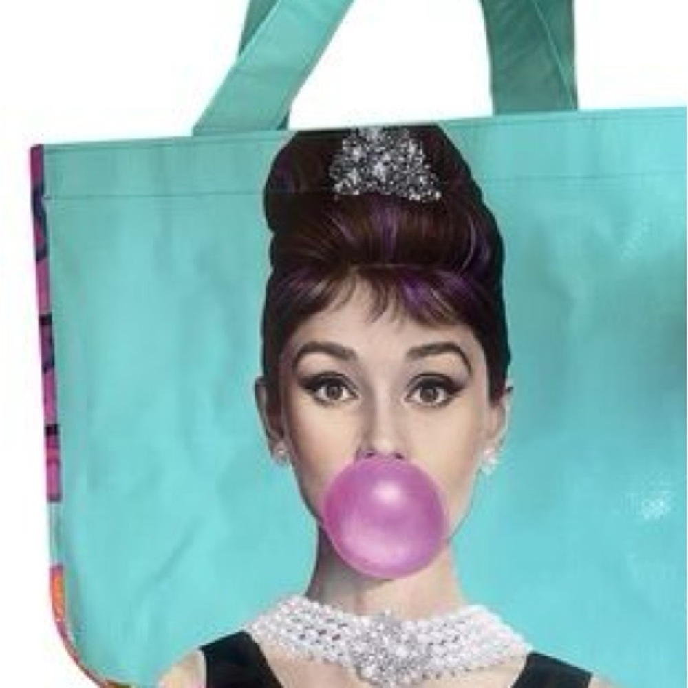 Audrey‎ Hepburn reusable shopping tote bag with detachable pouch, NEW